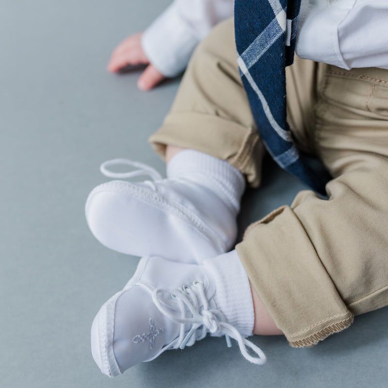 White Boys Baptism Shoe with Cross - Cherished Moments Jewelry