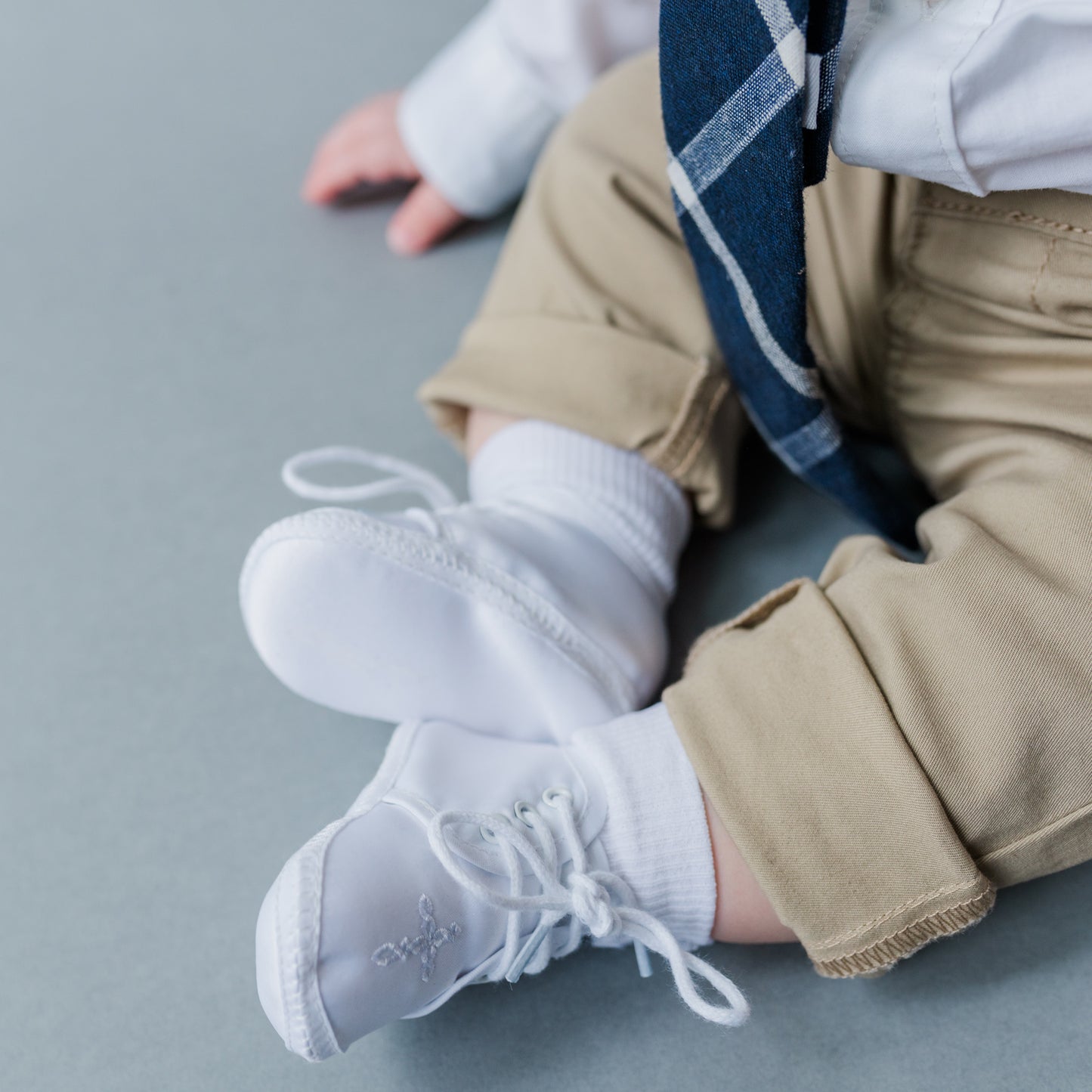 White Boys Baptism Shoe with Cross - Cherished Moments Jewelry