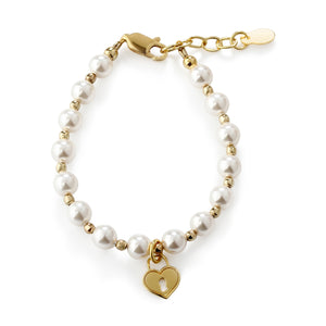 Kids 14K Gold Plated Pearl Bracelet with Gold Locket for Little