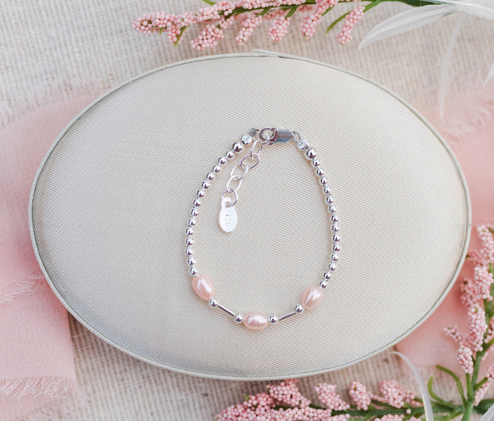 Sterling Silver Pink Freshwater Pearl Baby Bracelet for Girls