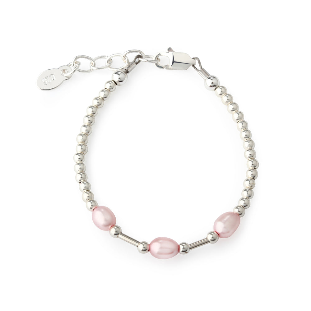 Sterling Silver Pink Freshwater Pearl Baby Bracelet for Girls