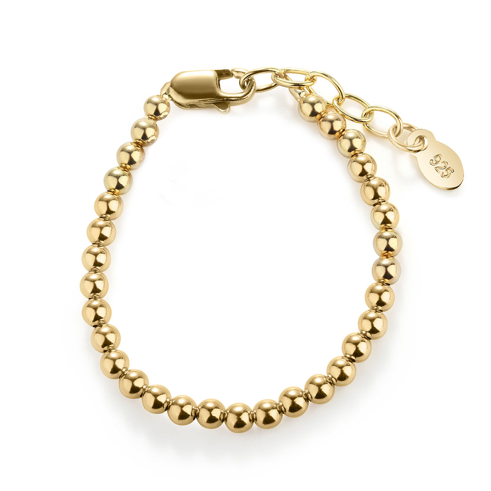 14K Gold-Plated Kids 4mm Beaded Bracelet Bracelet for Little Girls, Teens and Women