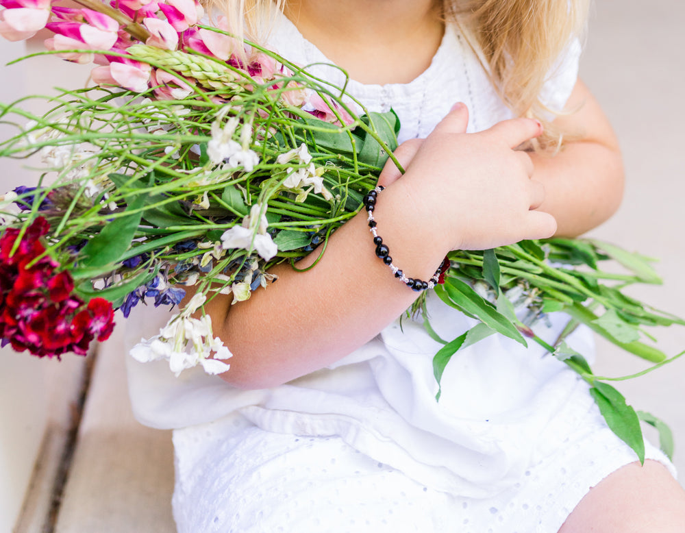 SALE! Kids Sterling Silver Black Onyx Baby Bracelet for Infant, Toddler and Little Girls