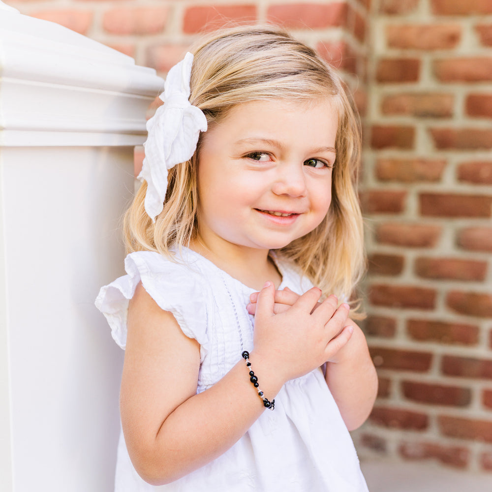 SALE! Kids Sterling Silver Black Onyx Baby Bracelet for Infant, Toddler and Little Girls