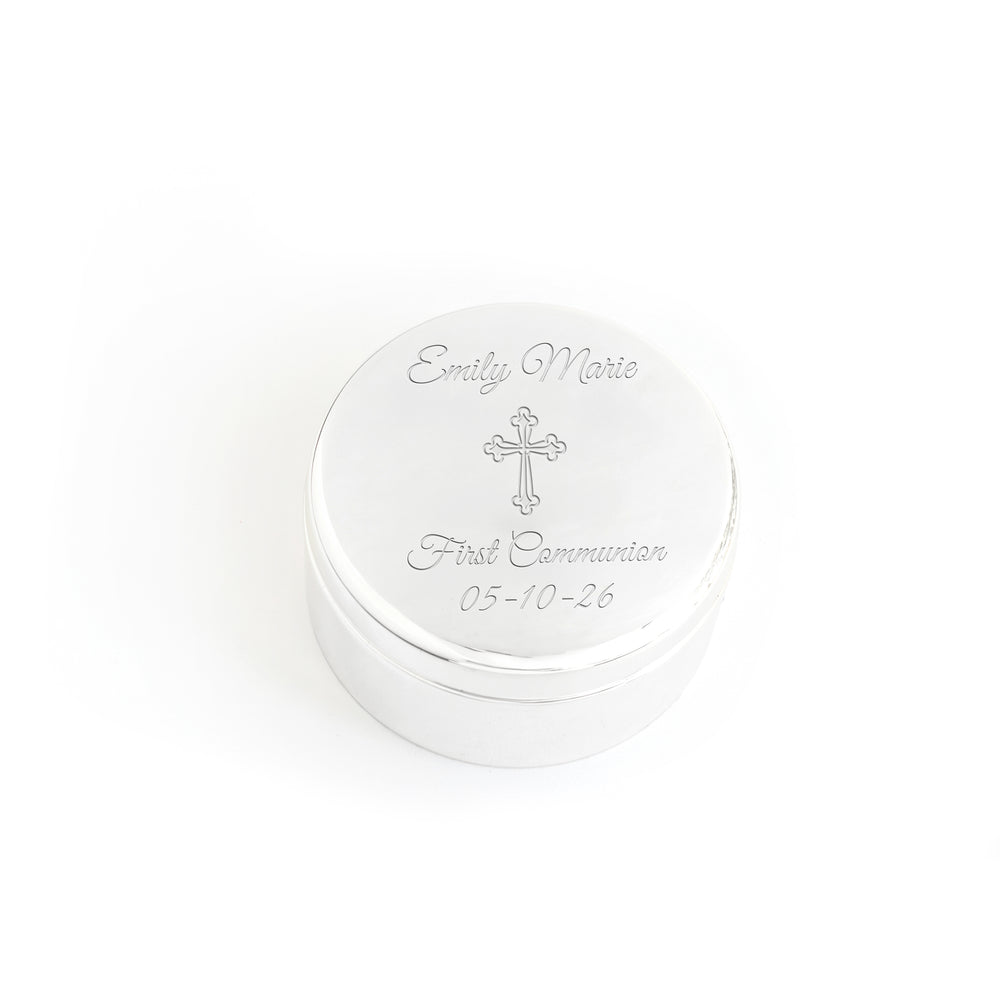 Personalized Religious Milestone Round Keepsake Box – Cherished Moments ...
