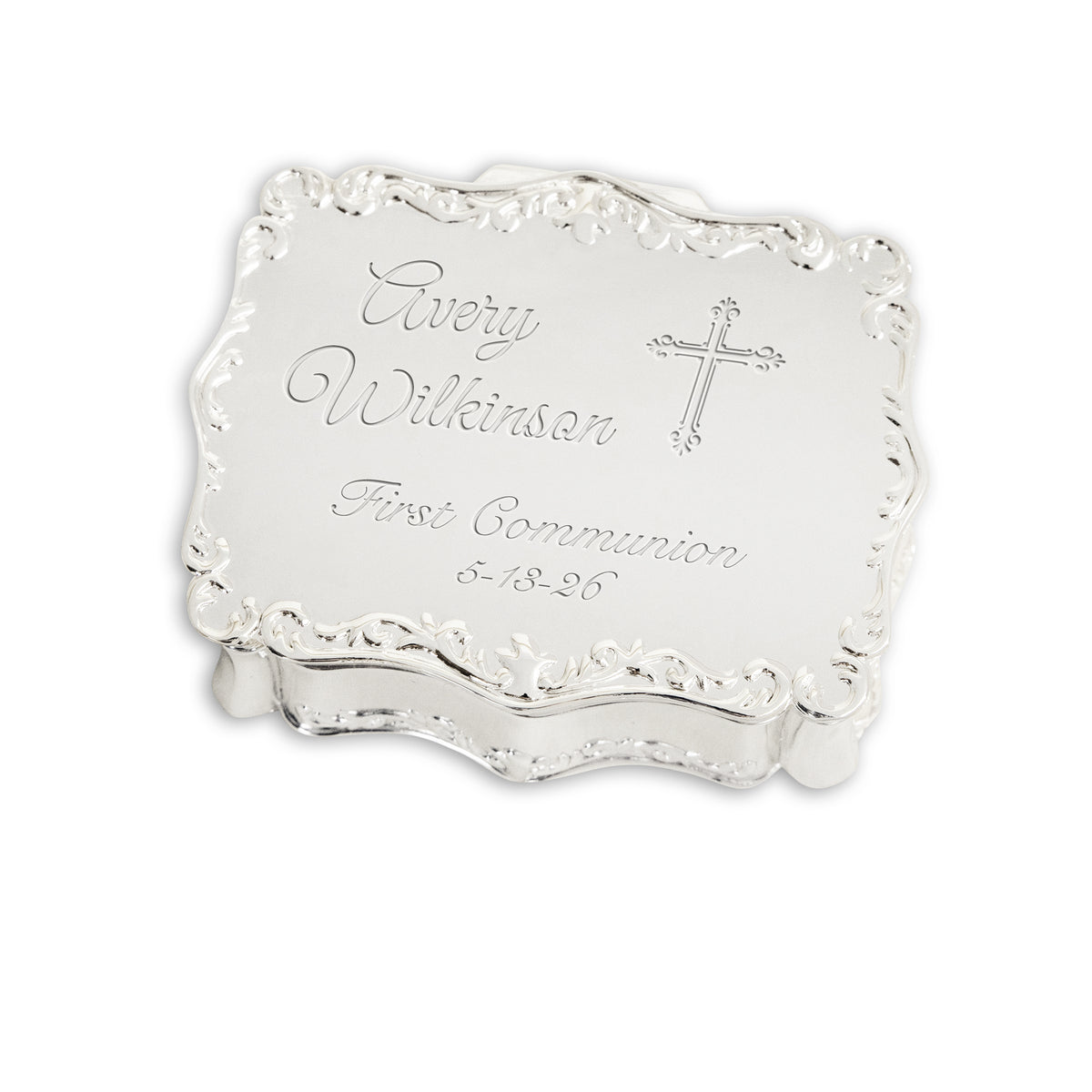 Custom Gold or Silver Rectangle Jewelry Box with Personalized Engraving