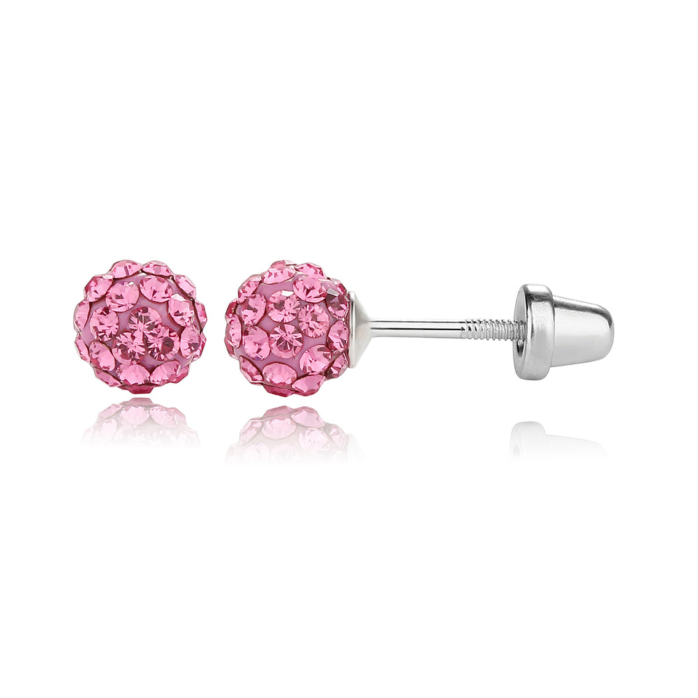 Sterling Silver Pink Tourmaline Stardust Ball Screw Back Earrings (October Birthstone)