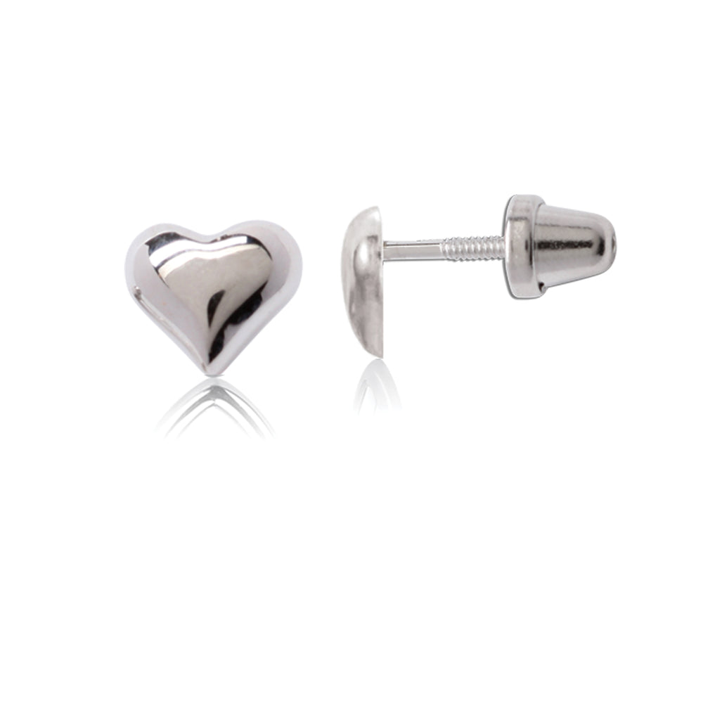 Sterling Silver Puff Heart Earrings with Screw Backs