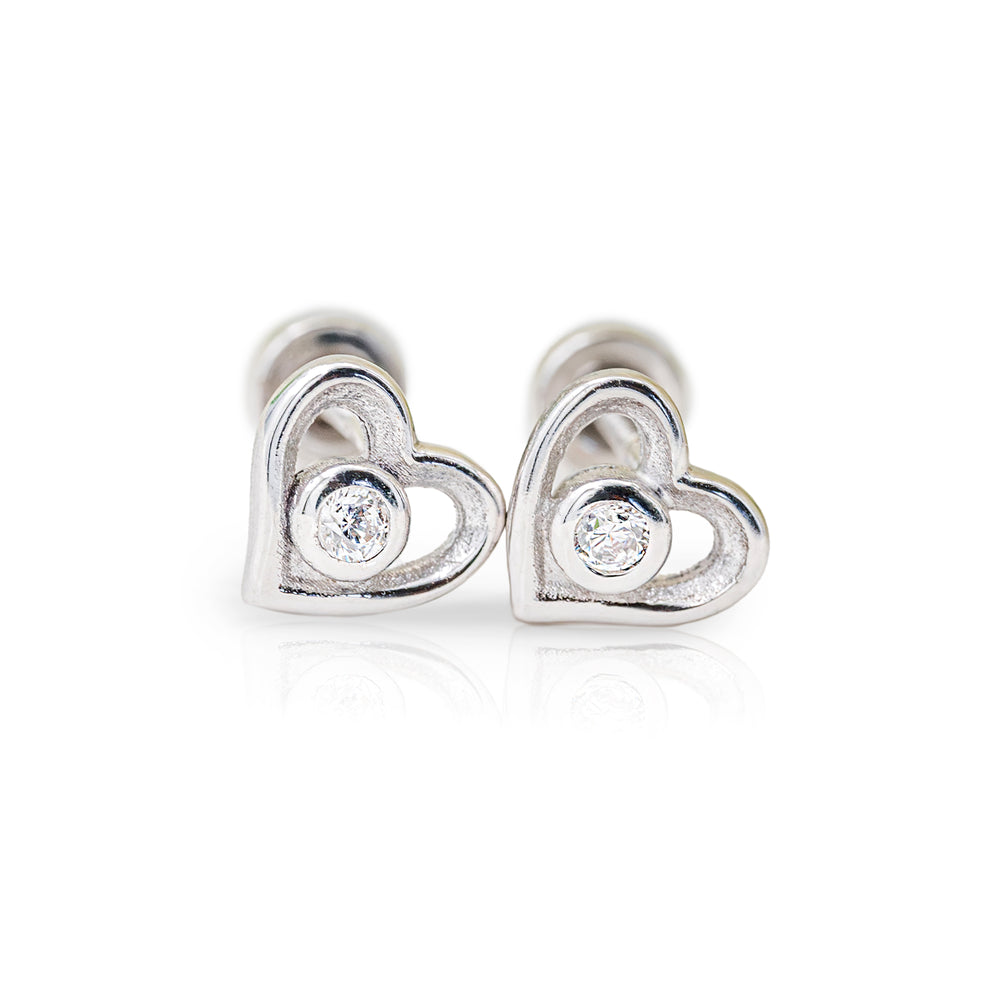 SALE! Sterling Silver Kid's Heart Earrings with Clear CZs and Screw Backs