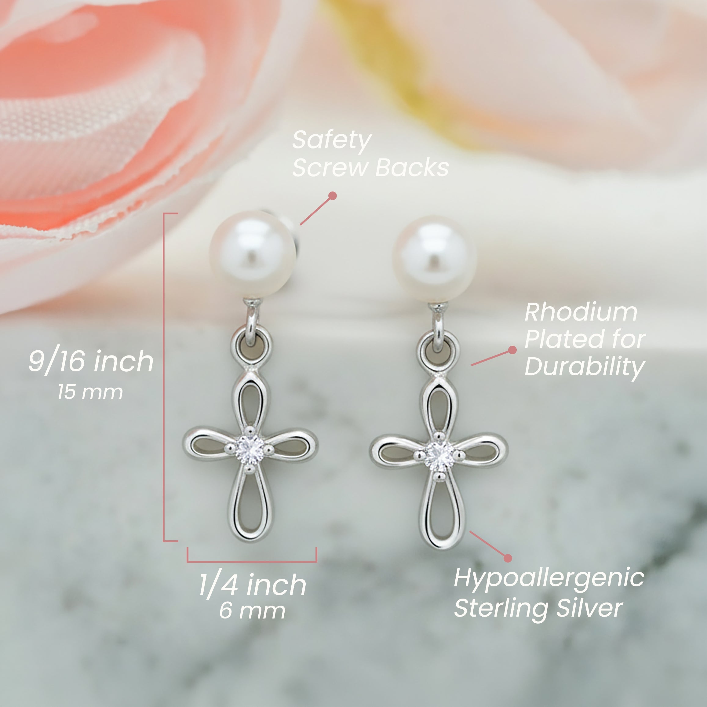Girls Infinity Freshwater Pearl or CZ Cross Dangle Earrings in