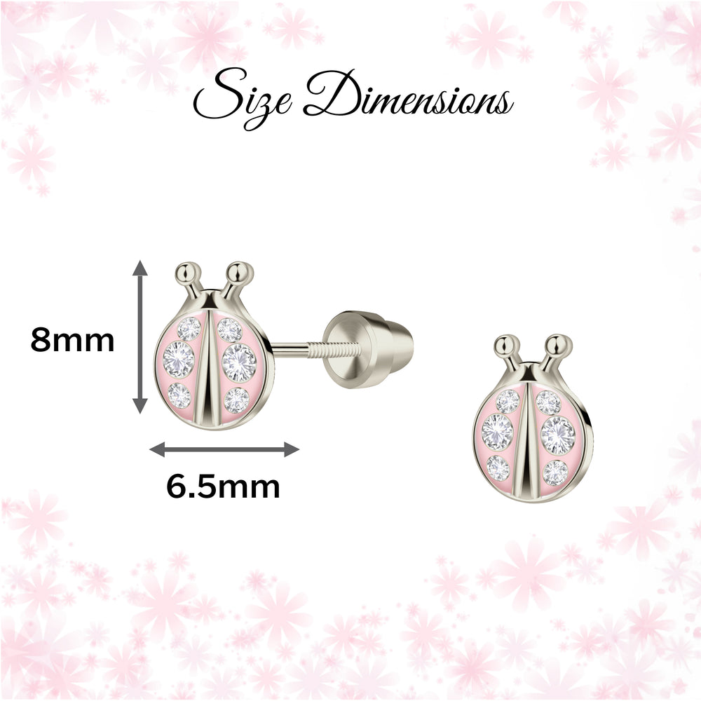 Sterling Silver Pink Ladybug Earrings for Toddlers and Little Girls