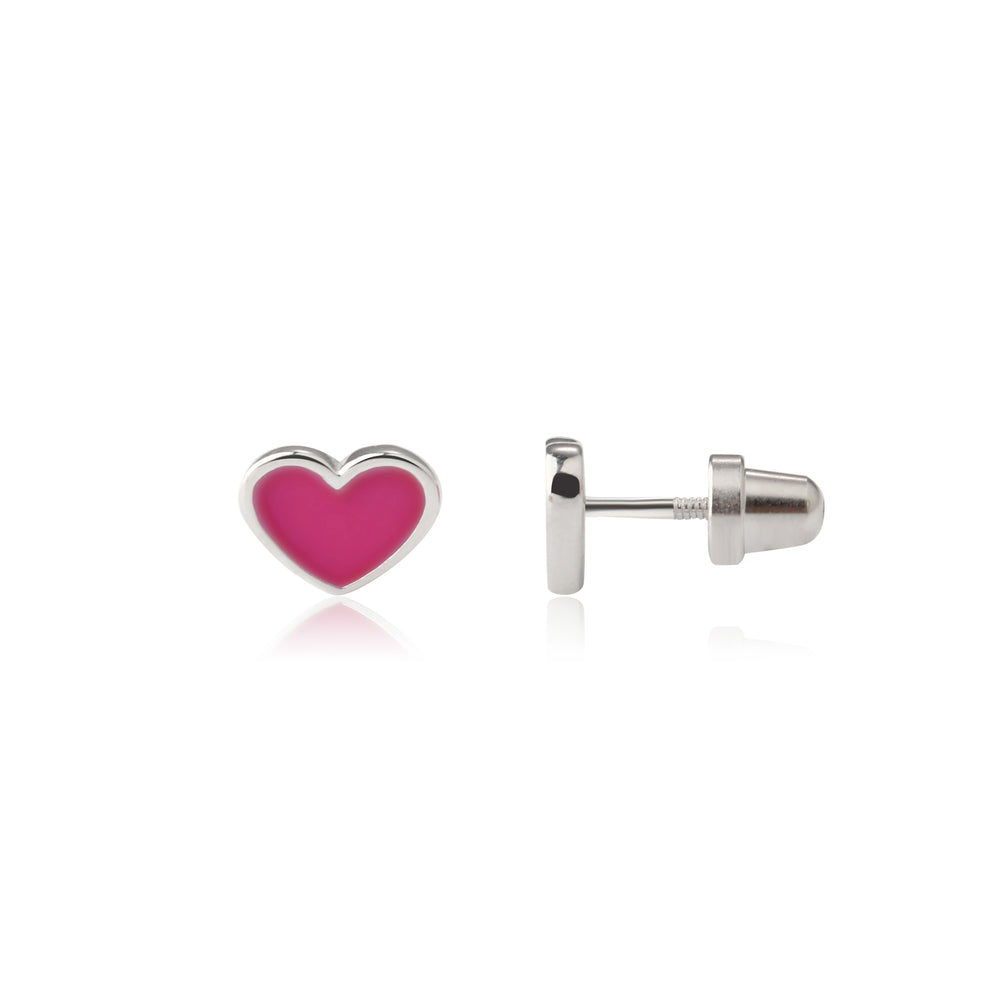 Sterling Silver Fuchsia Pink Heart Earrings for Babies, Toddlers and Kids