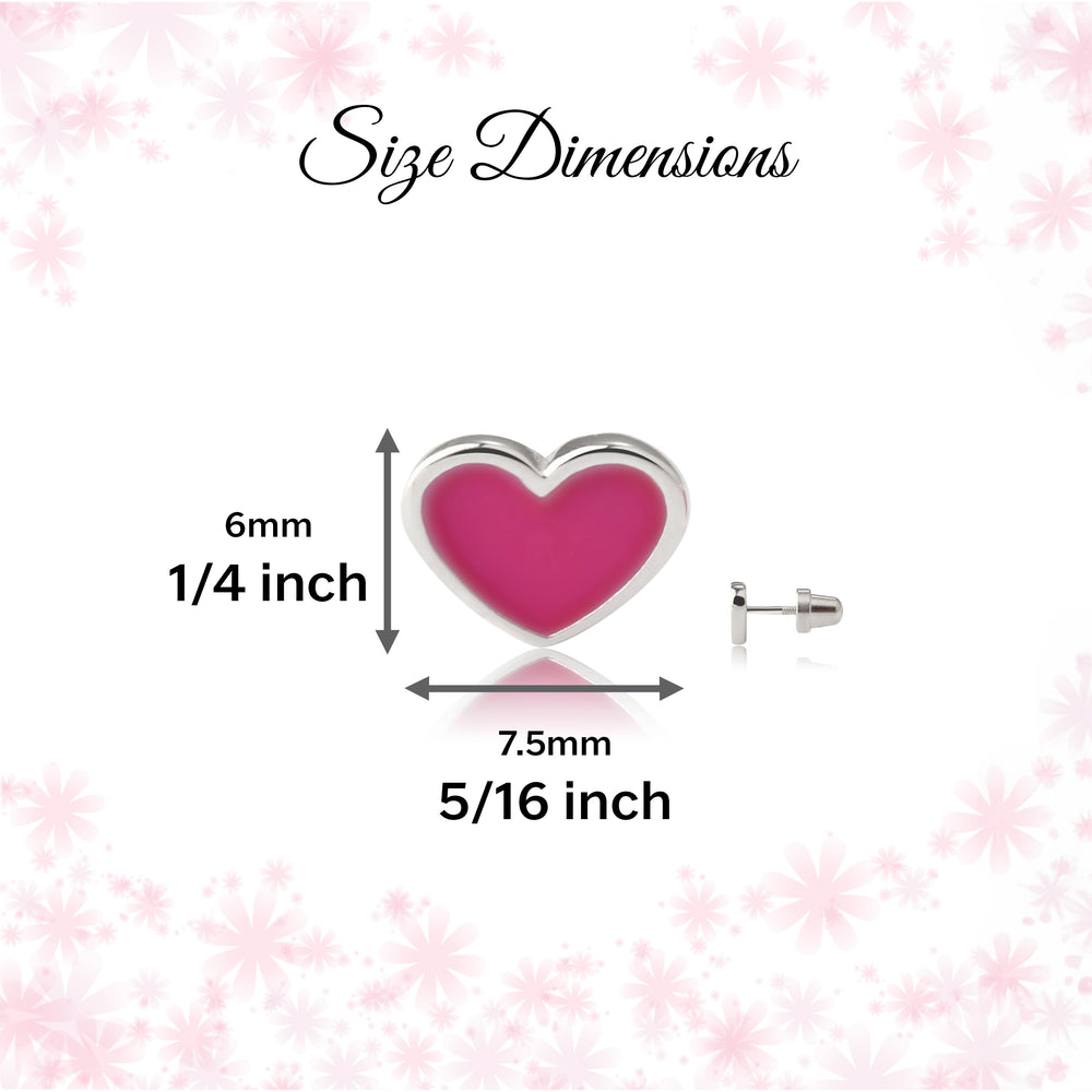 Sterling Silver Fuchsia Pink Heart Earrings for Babies, Toddlers and Kids