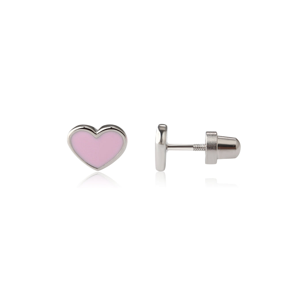 Sterling Silver Pink Heart Earrings for Babies, Toddlers and Kids