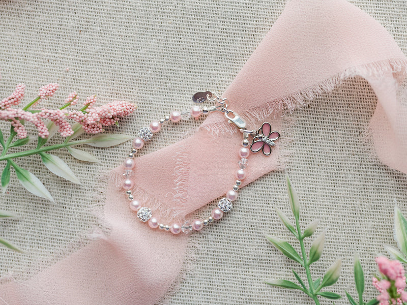 Beautiful Sterling Silver Pink Butterfly Bracelet