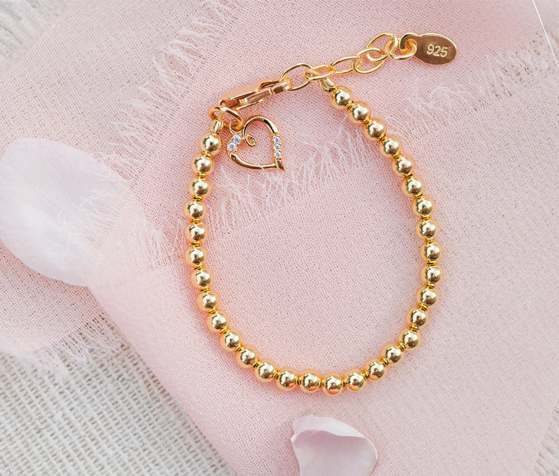 14K Gold-Plated Kids Bracelet with Heart Charm for Little Girls, Teens and Women - Cherished Moments Jewelry