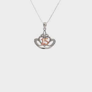 Sterling Silver Quinceañera Crown Pendant Necklace - Sweet 15 Princesa Charm With Cubic Zirconia, Handmade In USA