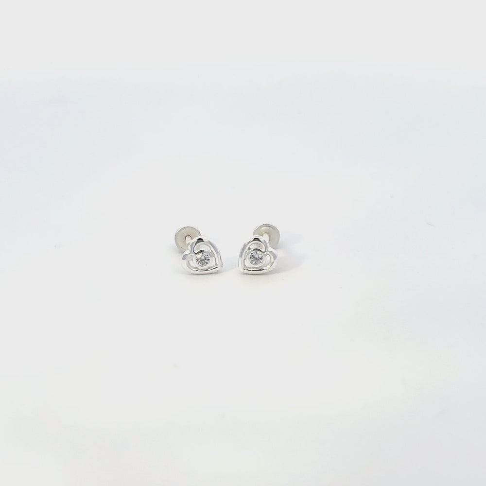 
                
                    Load and play video in Gallery viewer, SALE! Sterling Silver Kid&amp;#39;s Heart Earrings with Clear CZs and Screw Backs
                
            