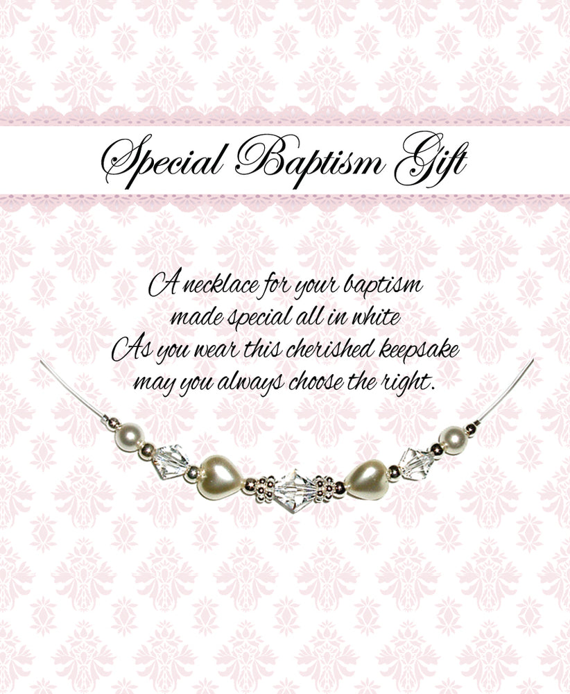Sterling Silver LDS Baptism Necklace with Pearl Hearts (6-12 years