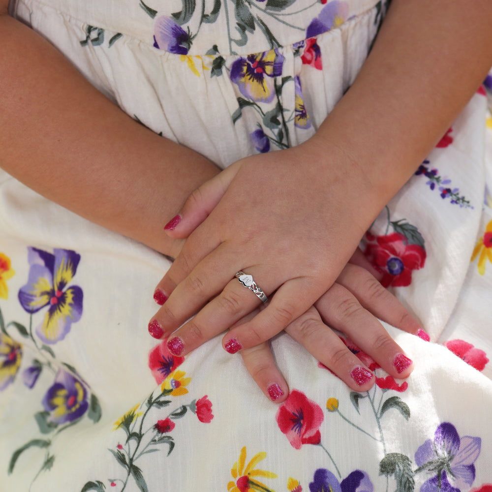 Sterling Silver Personalized Baby Heart Ring - Engraved Initial Heart Ring