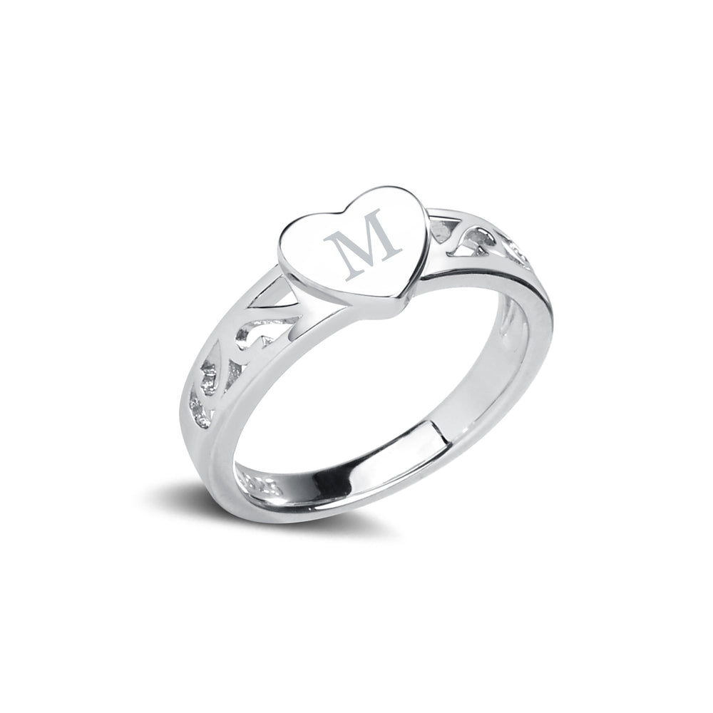 Sterling Silver Personalized Baby Heart Ring - Engraved Initial Heart Ring