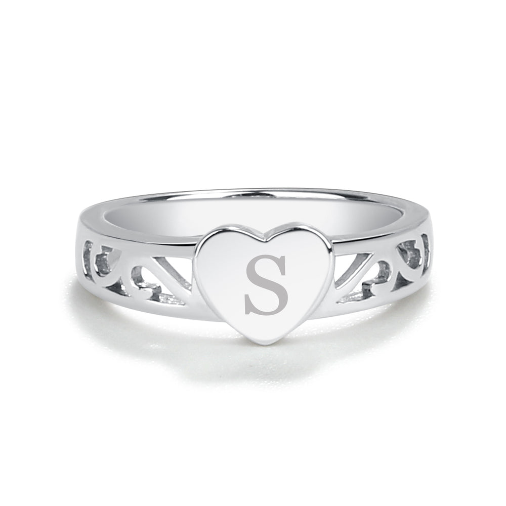 Sterling Silver Personalized Baby Heart Ring Engraved Initial Heart Ring