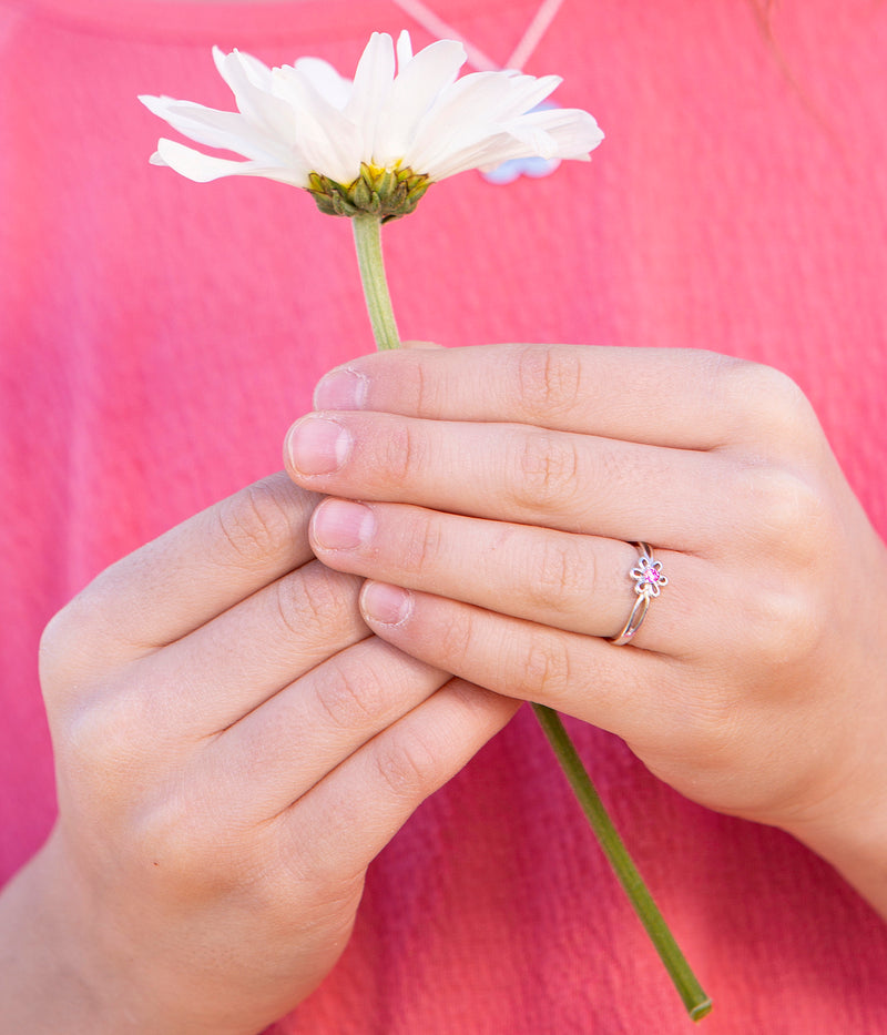Sterling Silver Daisy Birthstone Baby Ring for Kids - Cherished Moments Jewelry