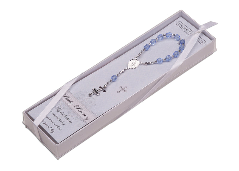 Sterling Silver Blue Baby Rosary Baptism Gift - Cherished Moments Jewelry