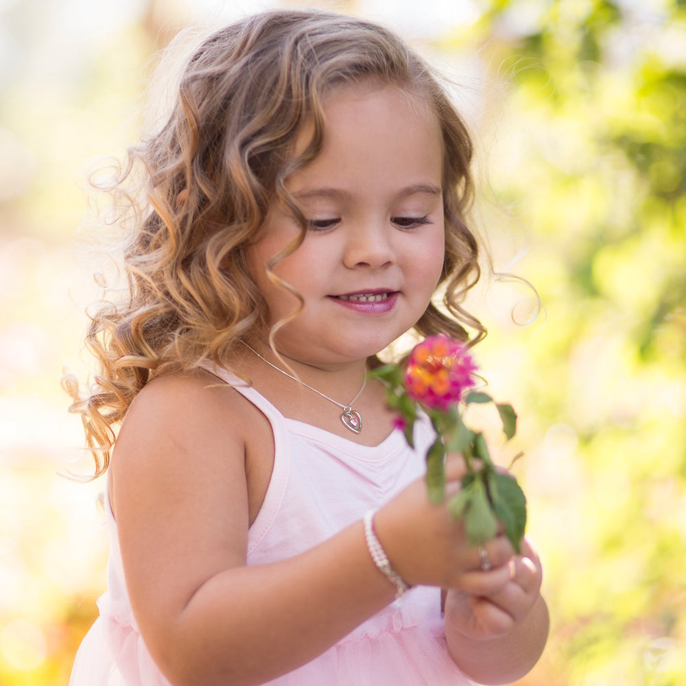 Sterling Silver Birthstone Dancing Heart Necklace for Girls - Cherished Moments Jewelry
