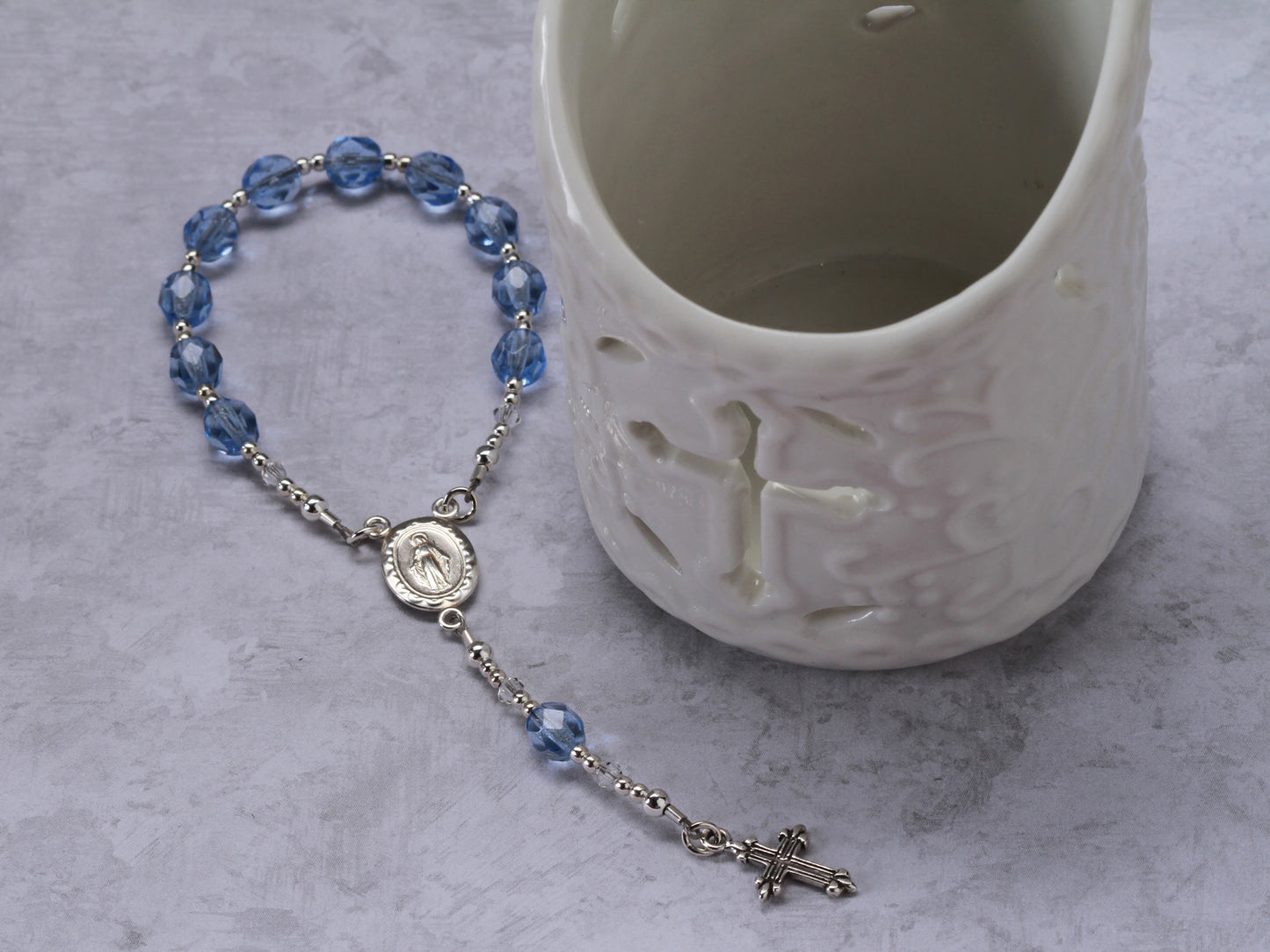 Sterling Silver Blue Baby Rosary Baptism Gift - Cherished Moments Jewelry