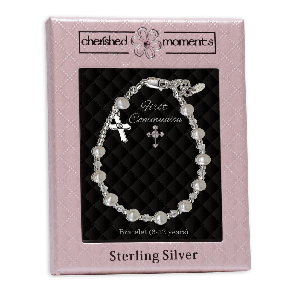Sterling Silver First Communion Rosary Cross Bracelet Gift for
