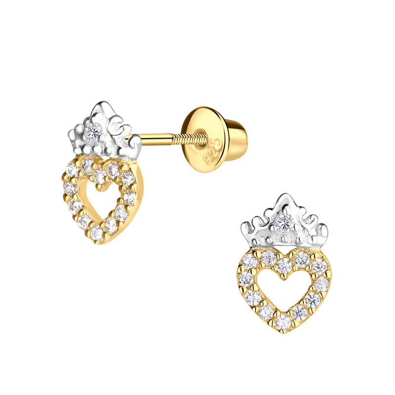 14K Gold and Sterling Silver Princess Tiara Earrings - Earrings