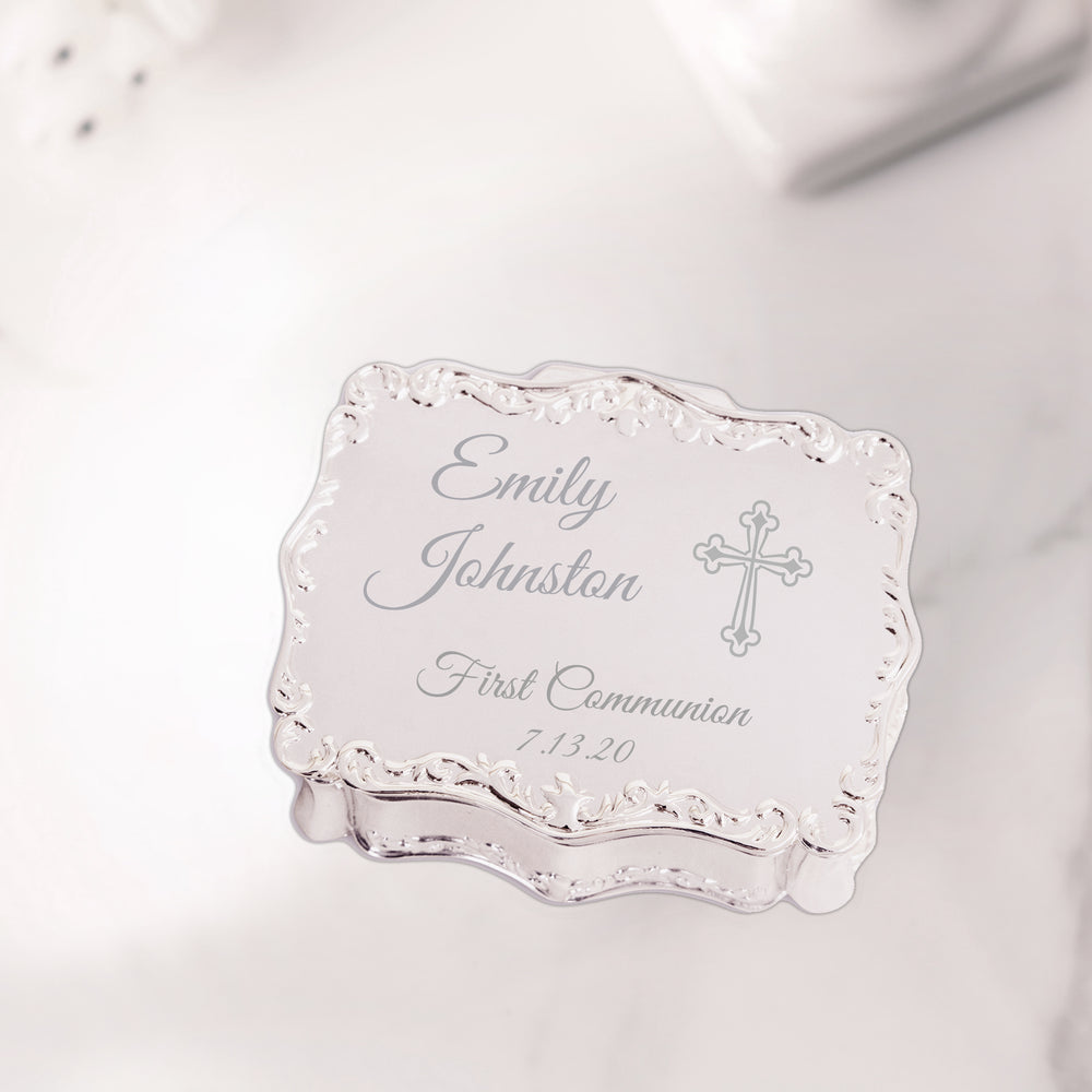 Custom Silver Rectangle Jewelry Box with Engraving