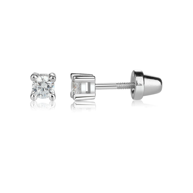 Sterling Silver Kid's Clear CZ Stud Earrings - Cherished Moments Jewelry