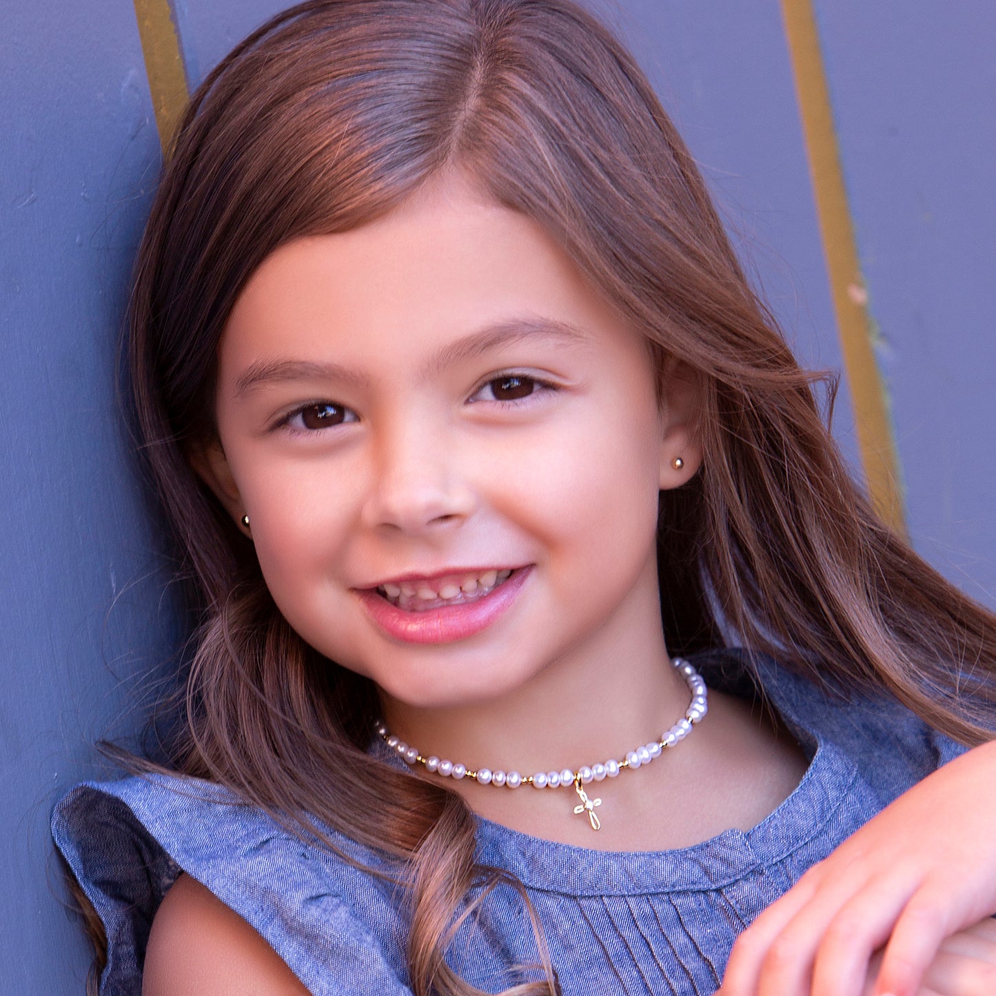 little girls Pearl Cross Necklace for Children